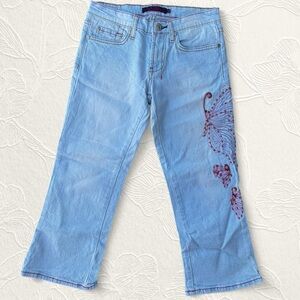 Vintage cropped jeans with pink butter embroidery & beading size 29